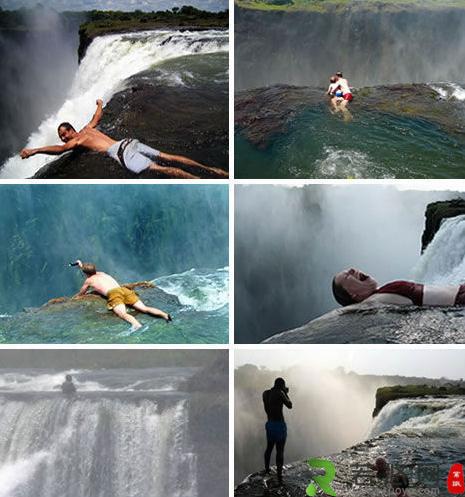 莫西奥图尼亚大瀑布、维多利亚瀑布旅游游泳的人们